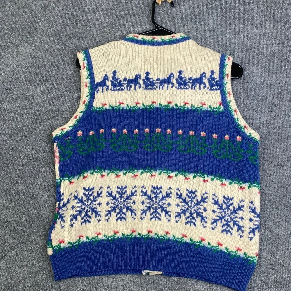 Susan Bristol Vintage 1989 Shetland Wool Sweater Vest Blue Winter Intarsia Small